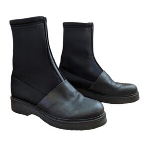 Reality Studio Dystopian Mixed Media Scuba Leather Chunky Sole Bootie